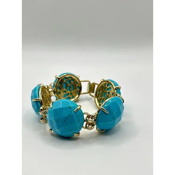 Kendra Scott Chunky Turquoise Cassie Bracelet With Gold Tone Accents - Picture 4 of 6